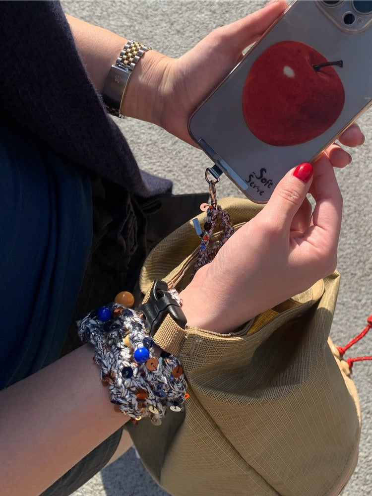 Handmade Crochet Phone Lanyard: Silver Thread with Sequins, Colorful Beads, Perfect Summer Accessory, Gift or Personal Use, Sparkling, Unique Design