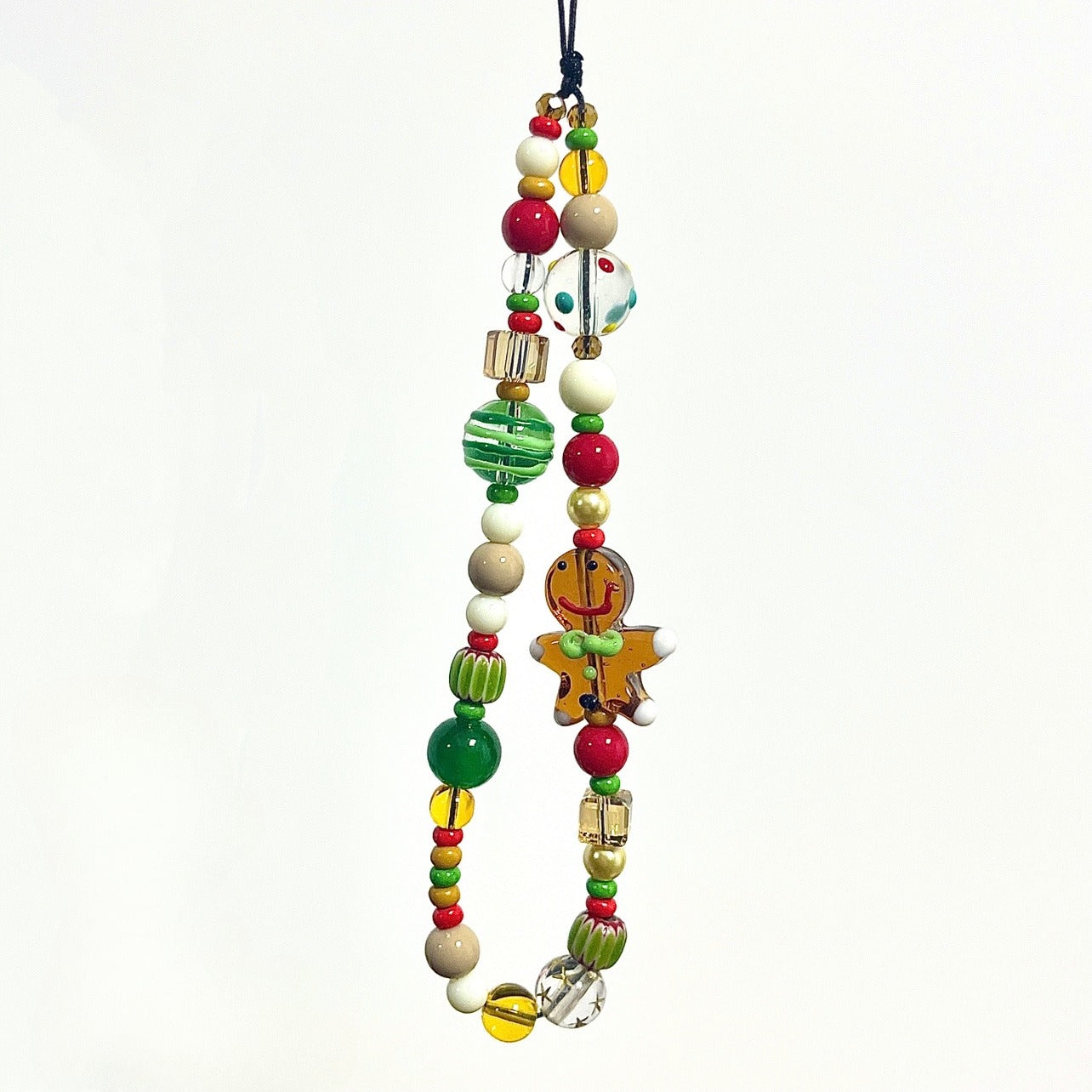 Handmade Christmas Beaded Phone Charm with Gingerbread Man Pendant - Festive Holiday Accessory