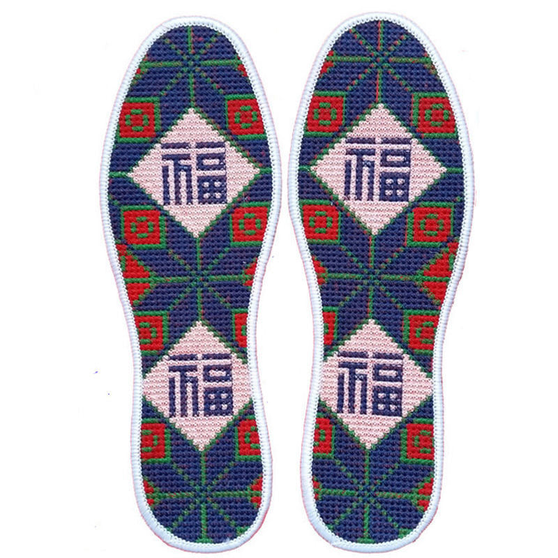 Buy Three, Get One Free！！Handcrafted Cotton Cross-Stitch Insoles - Breathable and Sweat-Absorbing for Summer, Symbolizing Good Fortune, Unisex