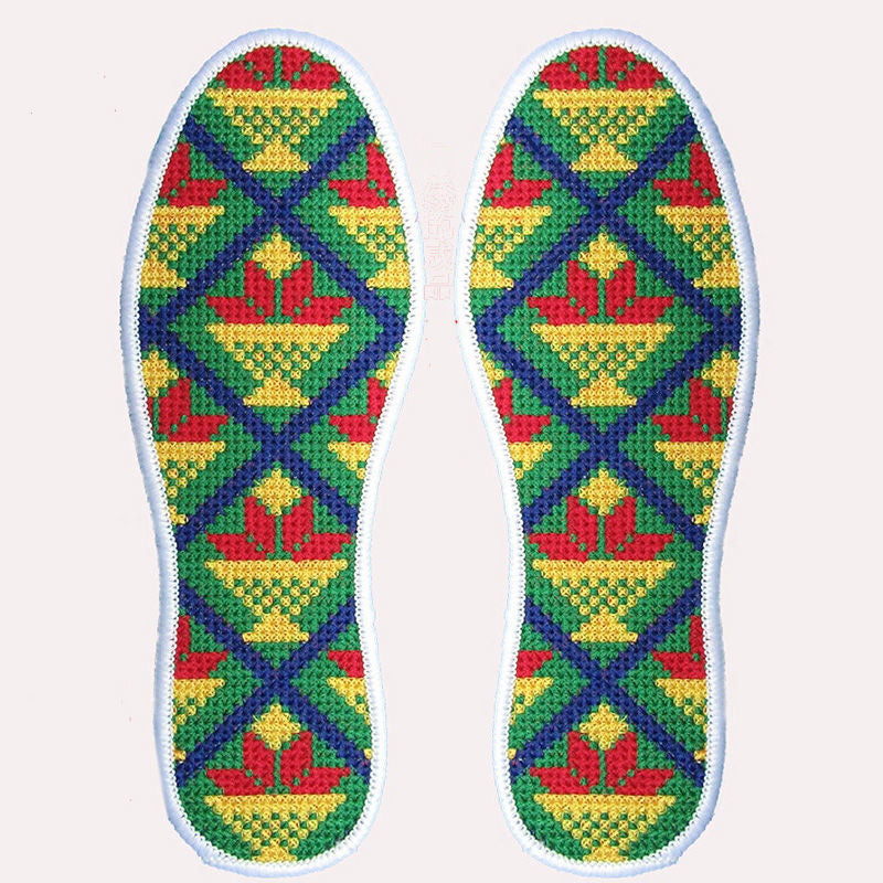 Buy Three, Get One Free！！Handcrafted Cotton Cross-Stitch Insoles - Breathable and Sweat-Absorbing for Summer, Symbolizing Good Fortune, Unisex