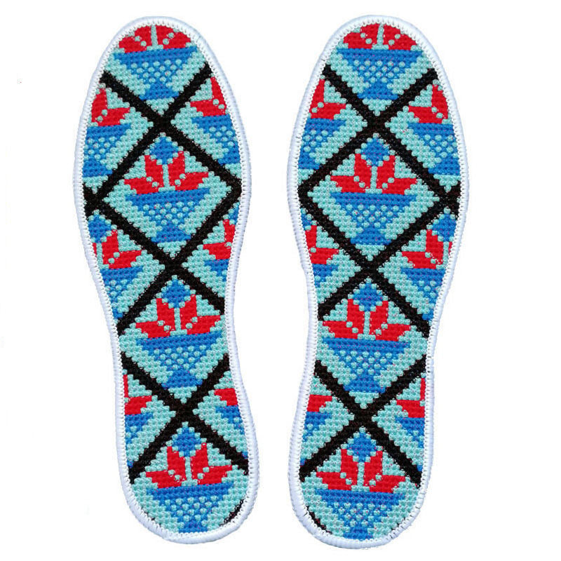 Buy Three, Get One Free！！Handcrafted Cotton Cross-Stitch Insoles - Breathable and Sweat-Absorbing for Summer, Symbolizing Good Fortune, Unisex