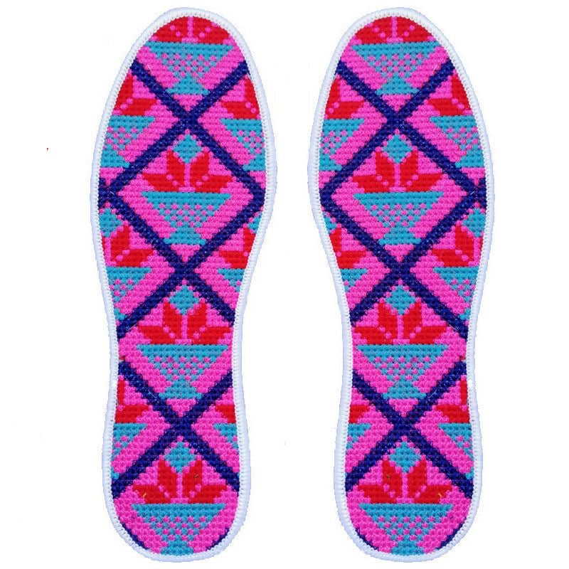 Buy Three, Get One Free！！Handcrafted Cotton Cross-Stitch Insoles - Breathable and Sweat-Absorbing for Summer, Symbolizing Good Fortune, Unisex