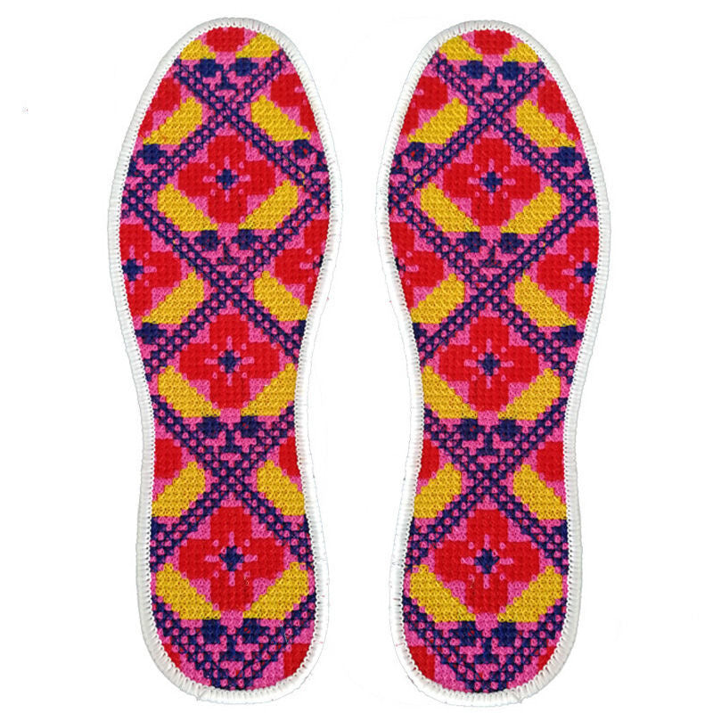 Buy Three, Get One Free！！Handcrafted Cotton Cross-Stitch Insoles - Breathable and Sweat-Absorbing for Summer, Symbolizing Good Fortune, Unisex