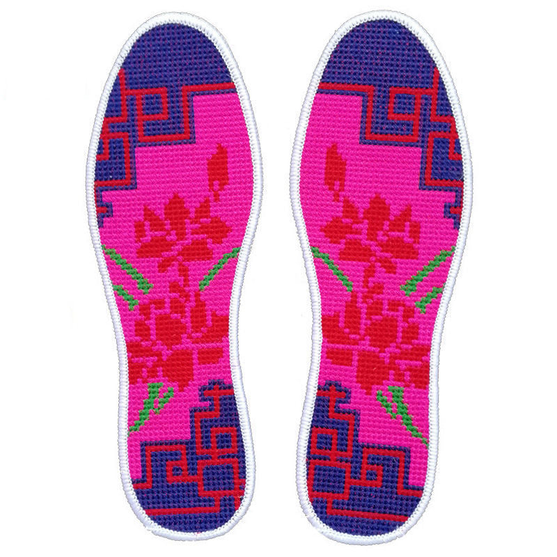 Buy Three, Get One Free！！Handcrafted Cotton Cross-Stitch Insoles - Breathable and Sweat-Absorbing for Summer, Symbolizing Good Fortune, Unisex