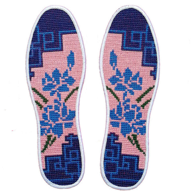 Buy Three, Get One Free！！Handcrafted Cotton Cross-Stitch Insoles - Breathable and Sweat-Absorbing for Summer, Symbolizing Good Fortune, Unisex