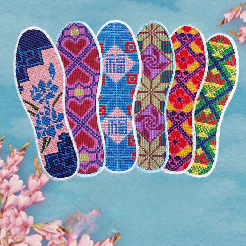 Buy Three, Get One Free！！Handcrafted Cotton Cross-Stitch Insoles - Breathable and Sweat-Absorbing for Summer, Symbolizing Good Fortune, Unisex