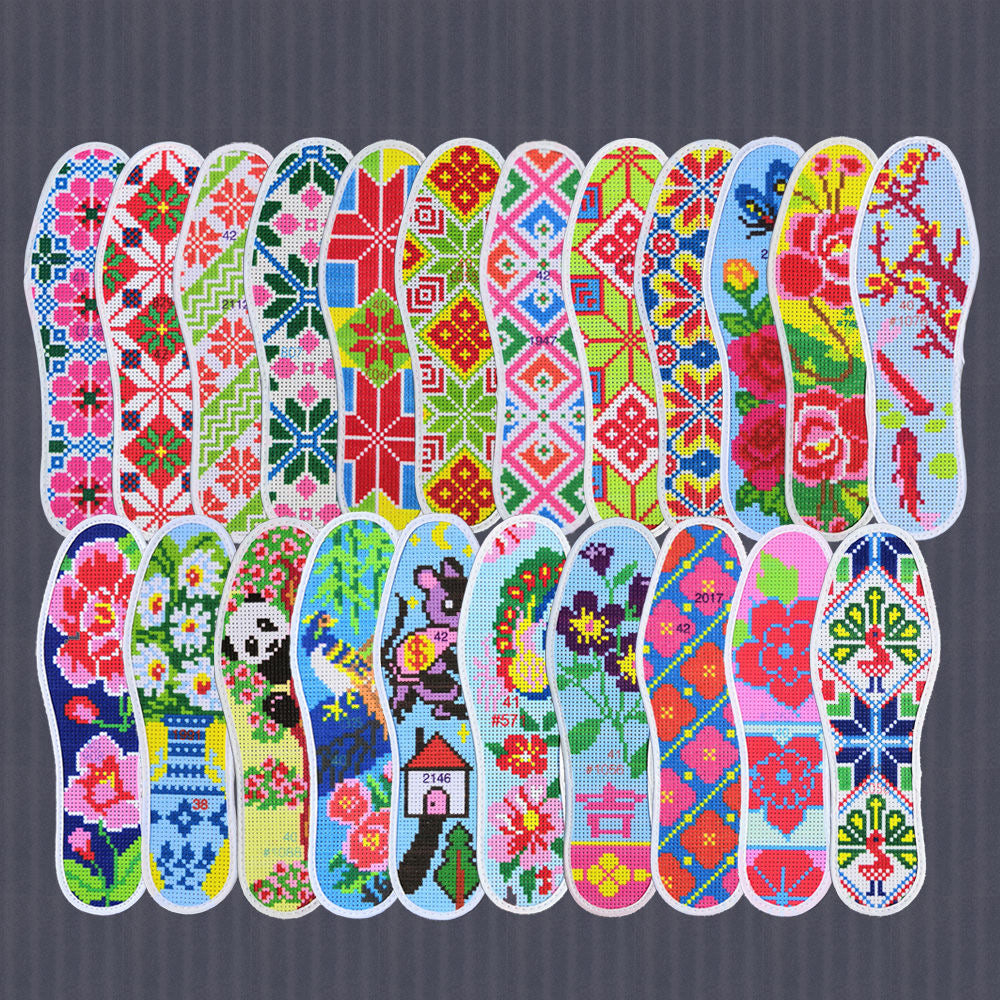 Buy Three, Get One Free！！Handcrafted Cotton Cross-Stitch Insoles - Breathable and Sweat-Absorbing for Summer, Symbolizing Good Fortune, Unisex